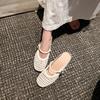 Inner Height Increase Hollow Woven Bag Head Half Slippers Women's Summer Word with Lazy Cool Slippers