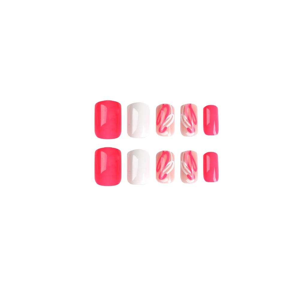 Nail Pink White Nail Patch Removable Pink White Wave Line Graffiti Nail Patch Nails