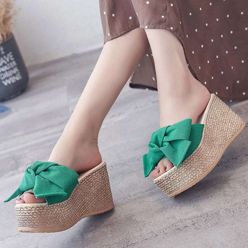 Fashion Aphixta Platform Wedge Slippers Women Outside Shoes Clog Riband Butterfly-knot Sandals Girls Flip Flop Slides Pantoufle Femme