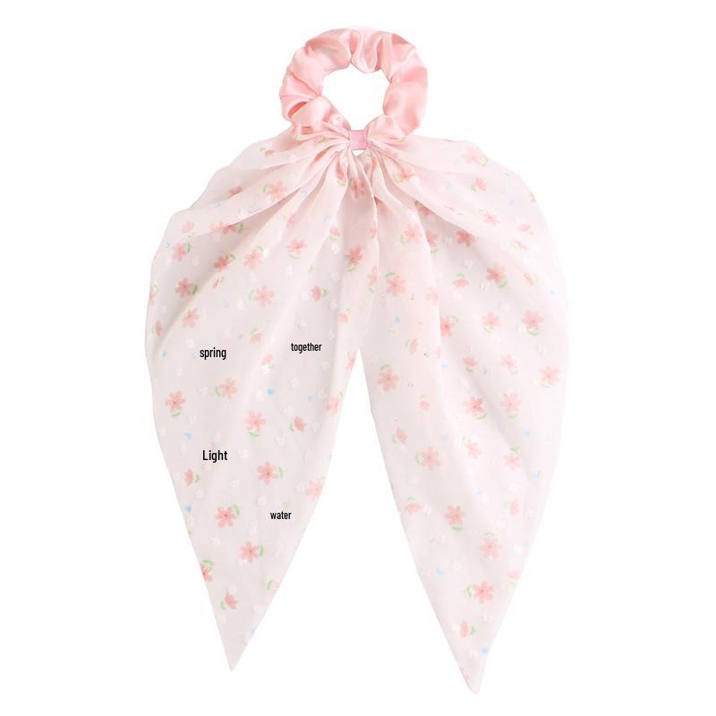 Versatile Floral Ribbon Bow Hair Tie - Korean Style Hair Accessory with Small Flowers for Women's Ponytails
