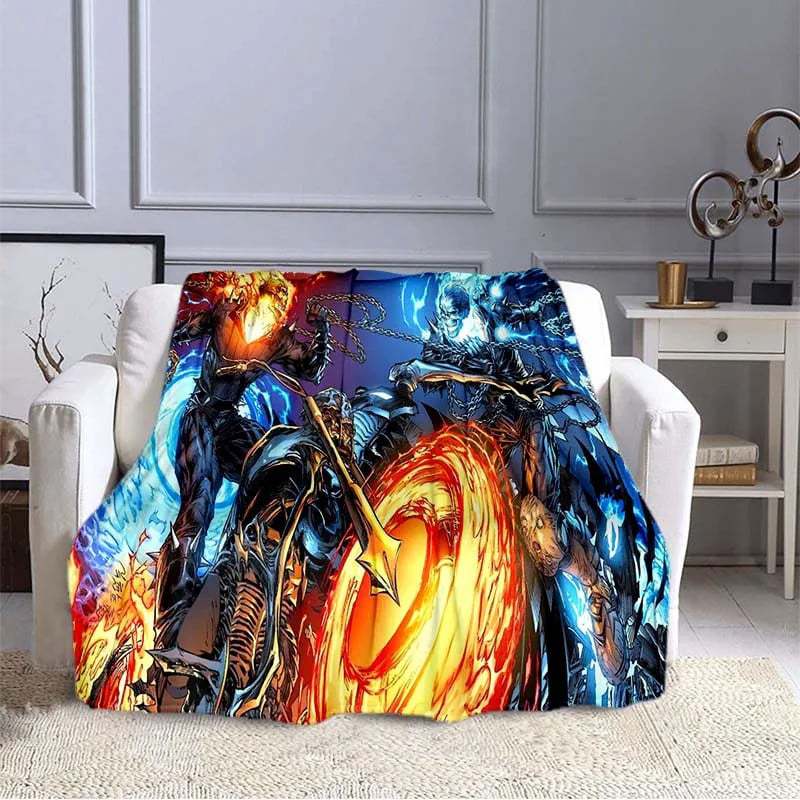 Flame Skeleton Motorcycle digital-printed polyester Bedroom velvet flannel cover blanket Fleece soft cover blankets for beds