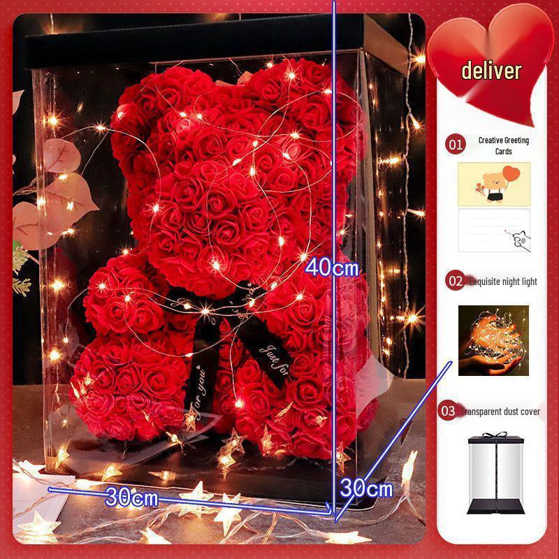 Qixi Unicorn Rose Preserved Flower & Teddy Bear Gift Set for Girlfriend or Kids