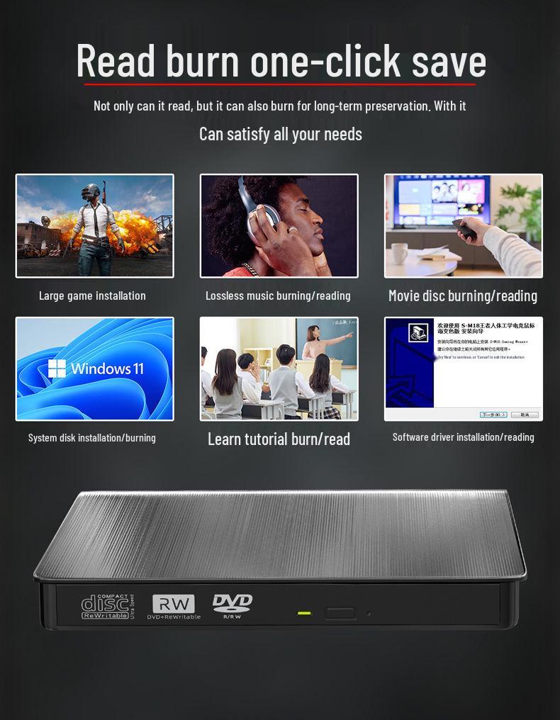 Brushed USB 3.0 External Optical Drive Burner