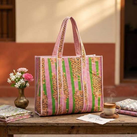 Shoulder Bag usalover925 Multicolor Quilted Cotton Tiger Print Shoulder Bag 44
