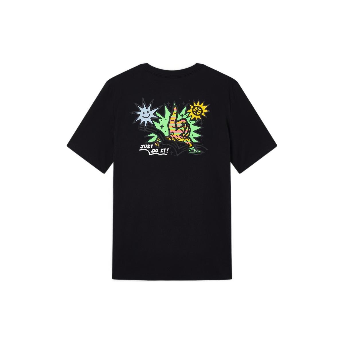 Men s Nike SS22 Cartoon Sun Hand Printing Pattern Alphabet Round Neck Short Sleeve Black T-Shirt DV3189-010 M