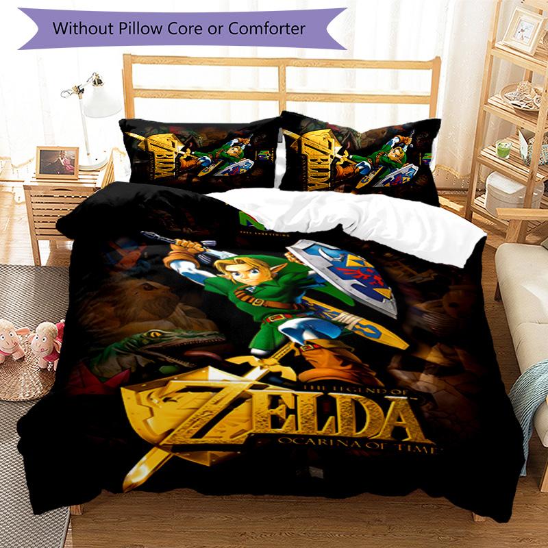 3pcs Cartoon Z-Zeldas pattern bedding set duvet cover set includes duvet cover &pillowcases, perfect all season bedroom decoration & gift