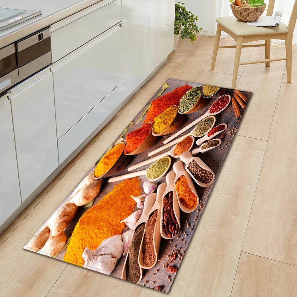 Ingredients and Spices Pattern Home Kitchen Floor Mats Door Front Decoration Floor Mats