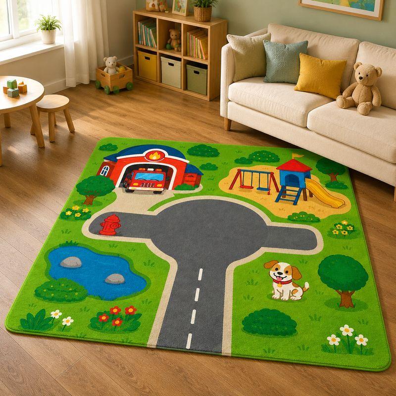 Kids Traffic Play Rug Bedroom Living Room Carpet,Town Game Cutecore Room Decor Children Floor Mat Home Decor Home Garden
