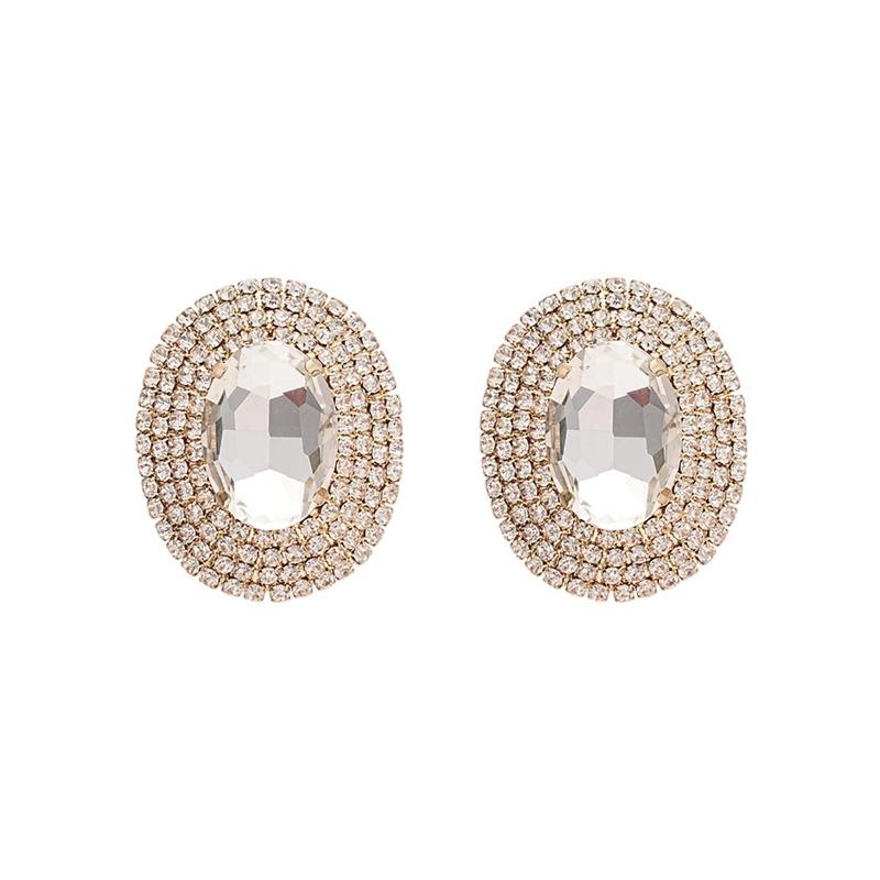 Diamond-set Oval Earrings Light Luxury High-end Stud Earrings Fashion Temperament Earrings