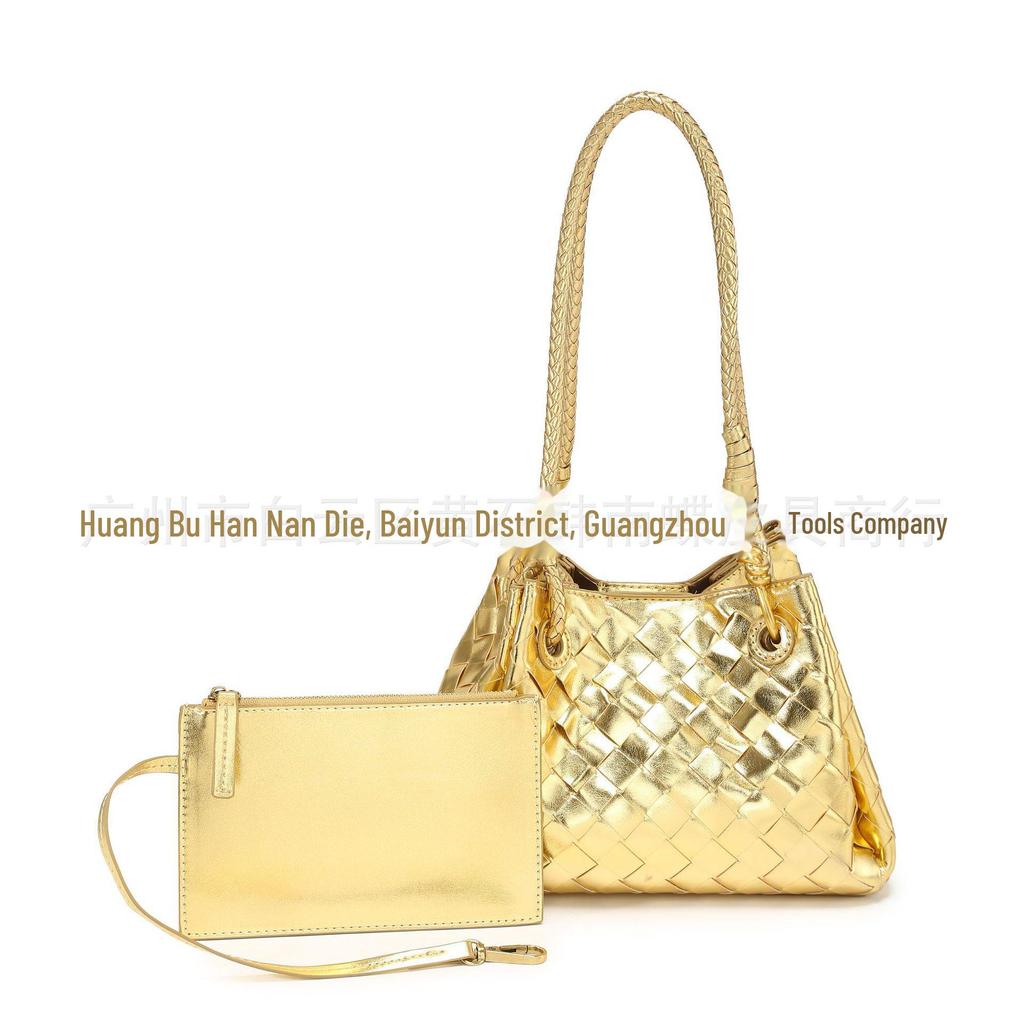 2024 High-Quality Textured Woven Bucket Bag with Knotted Hardware