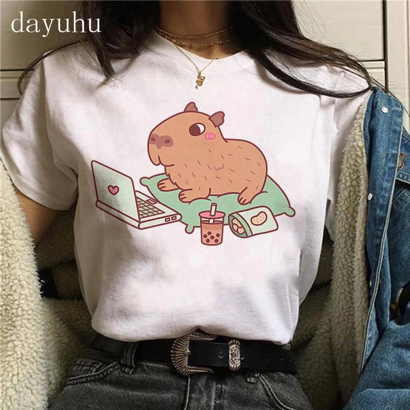 Clothes Girl Capybaras T Shirt Female Casual Top Clothes Funny Capybara Tshirt Women T-Shirt Capibara Cartoons