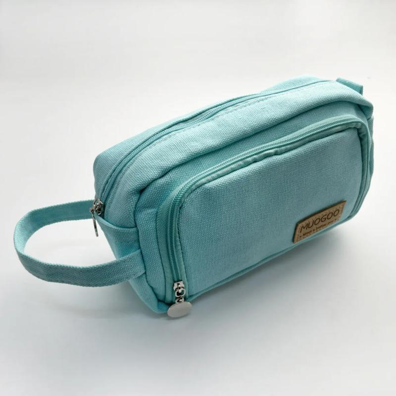 Simple Color Large Capacity Double Layer Pencil Case Stationery Eraser Storage Bag Student Office Stationery Pencil Case