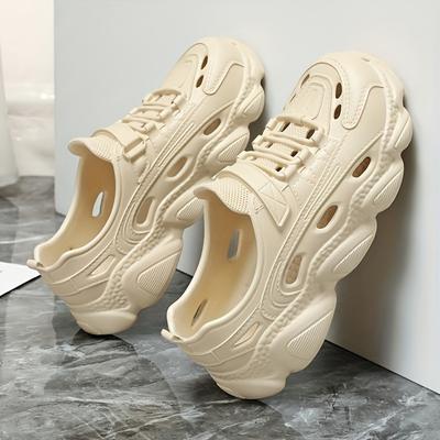 Beige Schuhe mit EVA-Holzsohle – bequeme, leichte, atmungsaktive, wasserdichte Freizeitschuhe mit dicker Sohle für alle Jahreszeiten, leicht zu reinigen, süße Schuhe