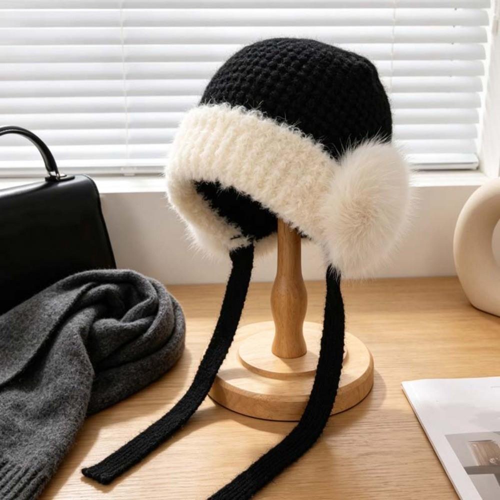 Knitted Plush Earflap Cap Premium Plush Ear Protection Cap Winter Knit Hat Outdoor Walking