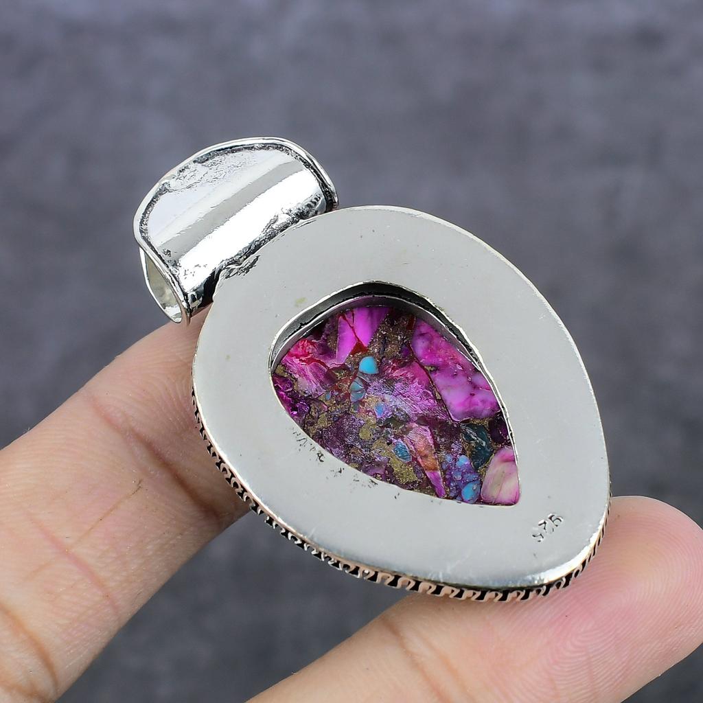 Natūralus rožinis dygliuotasis austrė 925 svarų sterlingų sidabro papuošalo pakabukas 2,17" Q3B63