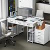 Desk Kitchen Table with 2 USB Charging Ports 2 Power Outlets Adjustable Shelves 3 Fabric Drawers 120x40x76 cm White