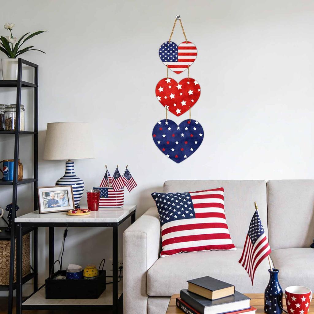 Independence Day Heart Shaped Wooden Door Decoration,heart Shaped Flag String Decoration For Holiday Parties.