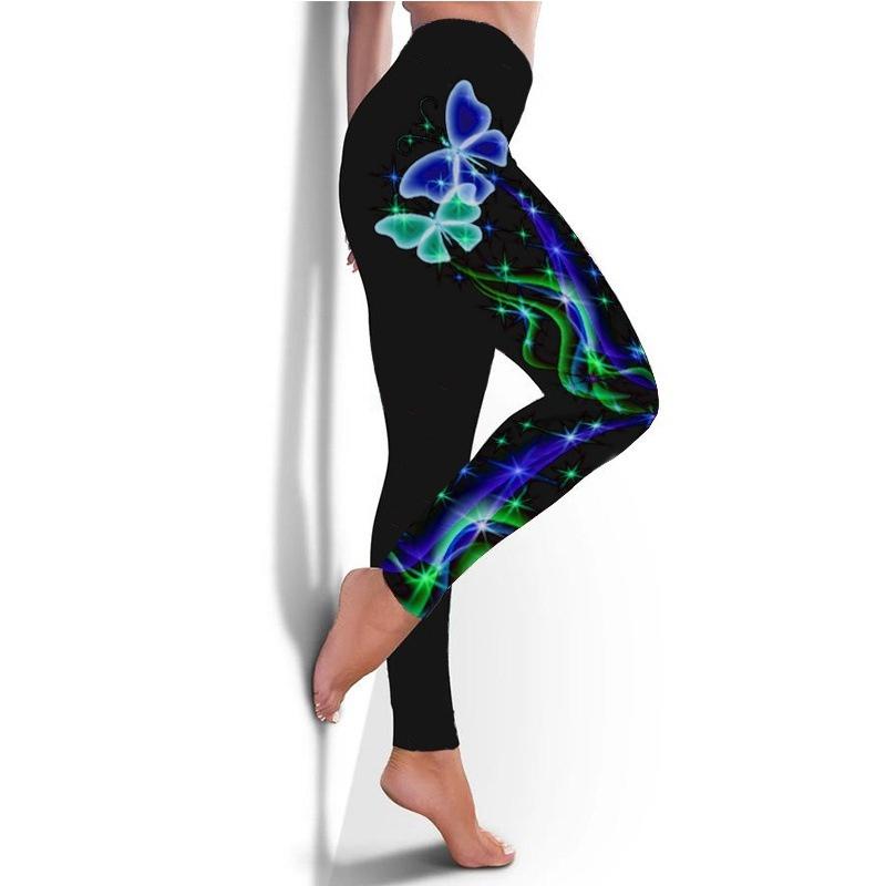Pantaloni da Yoga Stampati a Farfalla Donna Vita Alta Sollevamento Fianchi Pantaloni da Ginnastica Vestibilità Slim Leggings Taglie Forti Fitness Gamba Sottile Leggings Stampati Sportivi Pantaloni da Yoga