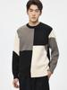 WOOG2005 Men's Color Block Patchwork Round Neck Sweater - 2025 Autumn/Winter Loose Casual Knitwear