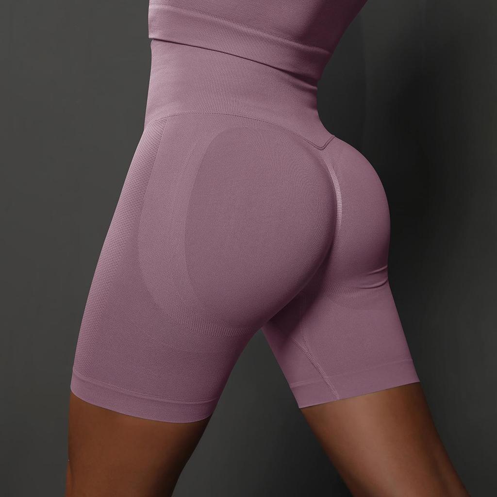 Peach Seamless Tummy Control High Waist Yoga Shorts for Women