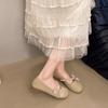 Spring Single Shoes Women Outside Wear Autumn New Round Toe Beaded with Skirt Lace Bow Slip-on Soft Sole Flats