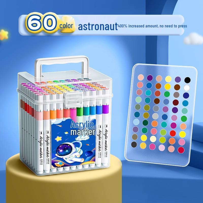 Washable Acrylic Markers: Non-Bleed, Layerable, Waterproof, Quick-Dry, Includes 24 Colors, Ideal for Students & Art.
