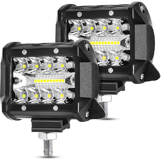 LED Light Pods, AAIWA 4 Inch 120W LED Light Bar 12000LM Spot Flood Combo Off Road Light Triple Row LED Work Light Driving Fog Light for Pickup Truck