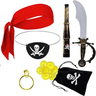 Halloween Pirate Costume Accessories Tie Headband Pirate Hat Pirate Eye Patches Golden Coins Earrings for Kids Toddler