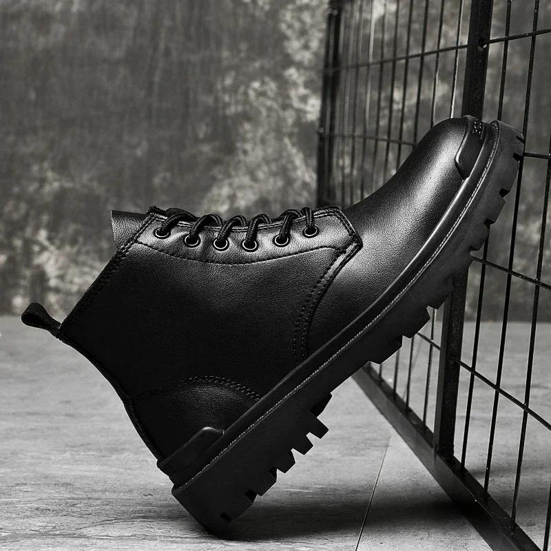 Fashion Fashion Mens Boots Autumn Winter Men Boots Genuine Leather Casual Shoes  For Man Retro Motorcycle Boots Big Size 38-48