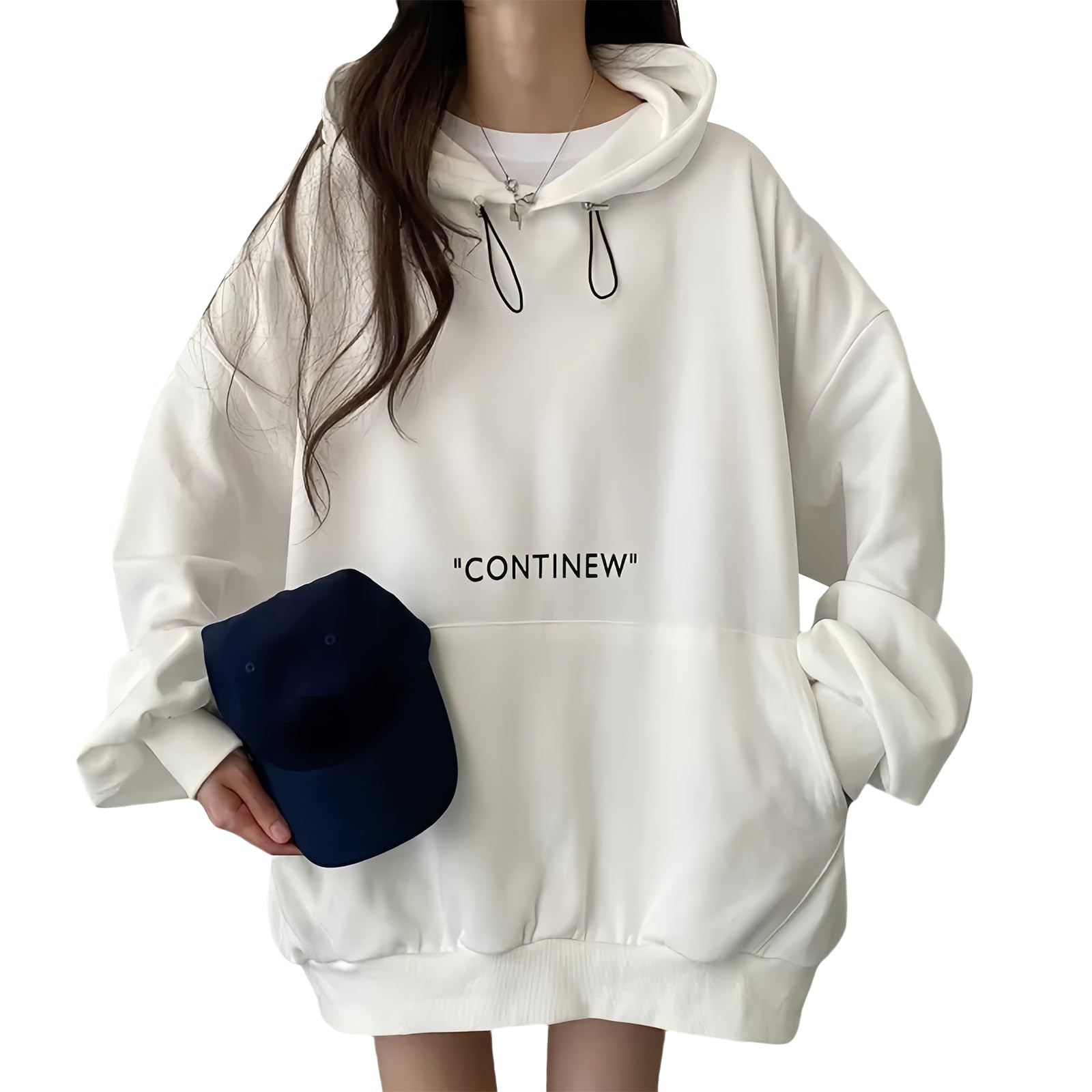 

MEME XTRA Long Hoodie with Voluminous Logo Loose and Perfect for and Winter Women s Oversized, Sleeves, Print, Fit, Oversized, Comfortable, Casual, белый