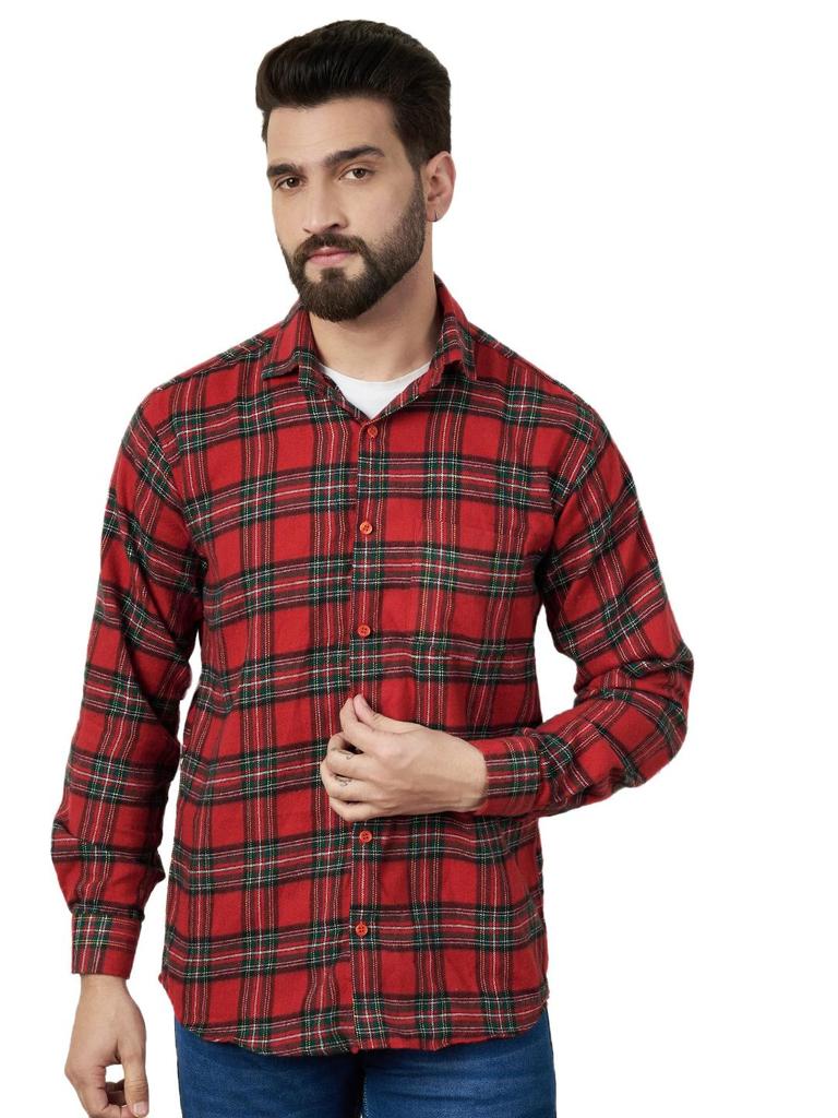 Red Tartan Combed Cotton Flannel Shirt – Long Sleeve, 180 GSM
