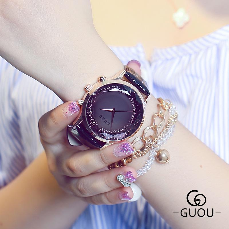 Dámské hodinky Trendy Módní Quartz Hodinky Jednoduché Temperamentní Velký Ciferník Kožené Hodinky