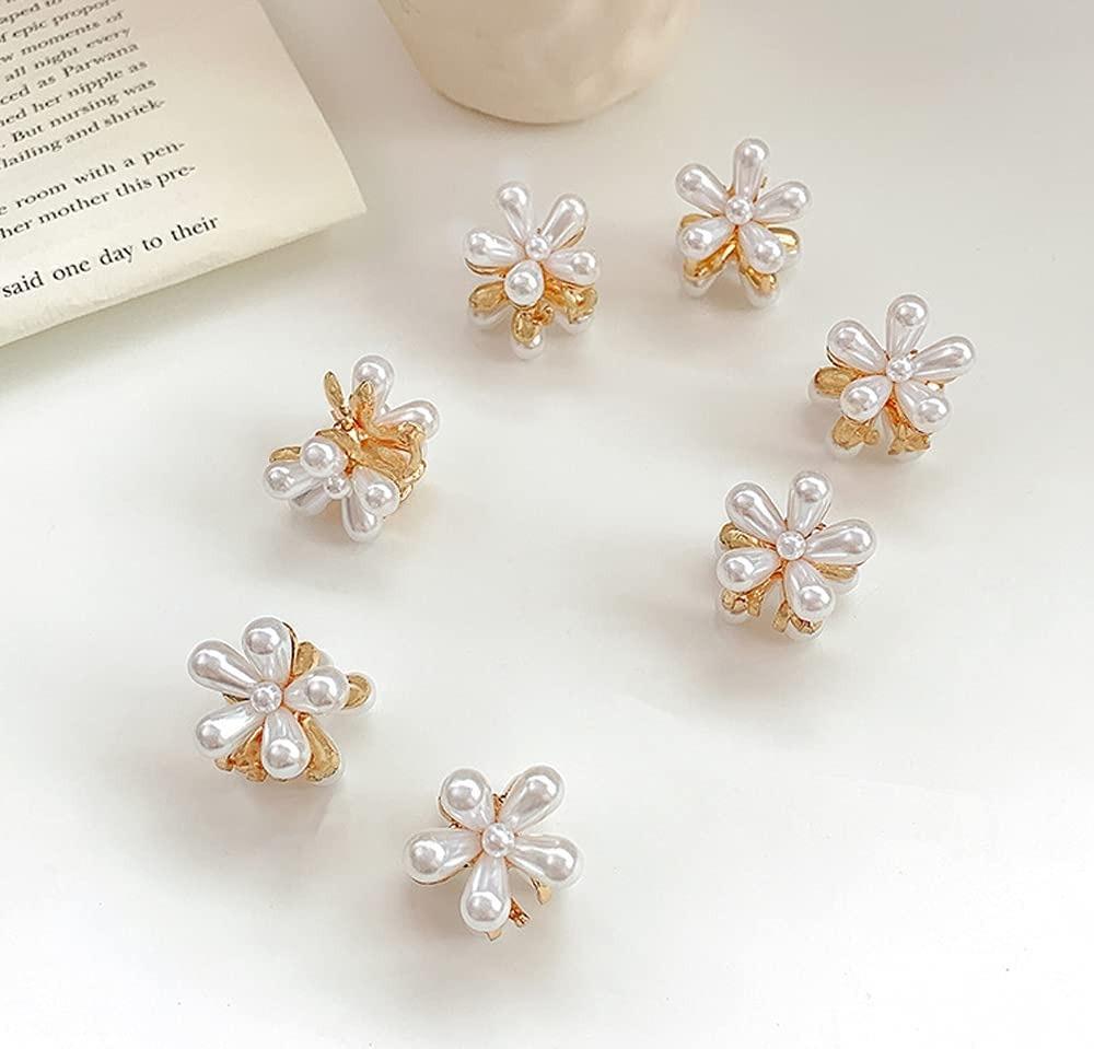 Small Pearl Mini Hair Claw Clips with Flower Design, Sweet Artificial Decorative Hair Accessories for Women's Girls Pack of 10 Pcs