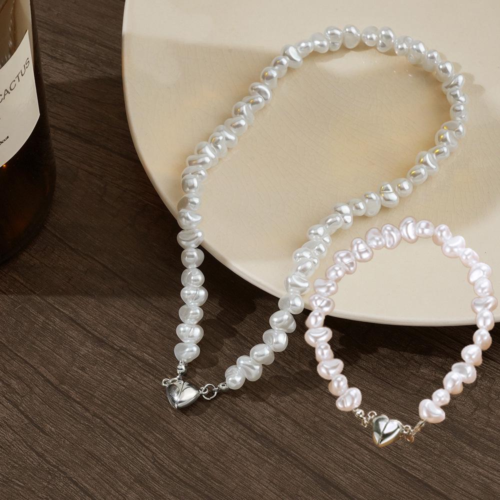 French Retro Pearl Heart Bracelet & Necklace Set