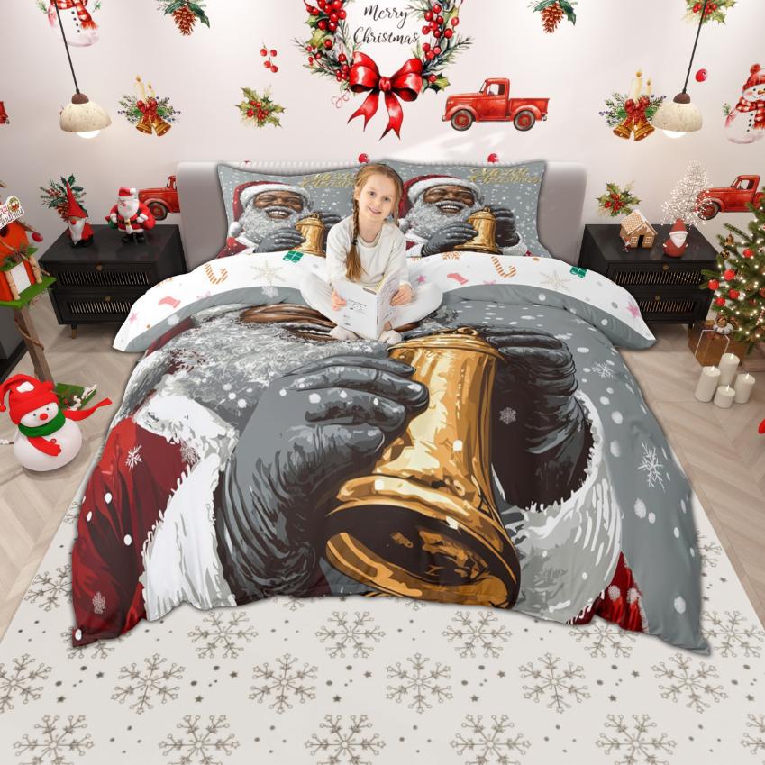

Homewish Cute Snowman Gingerbread House Duvet Cover Set Xmas Santa Claus Bedding Set Sleigh Snowflakes Quilt Cover Set EU Single(135*200cm)3pcs