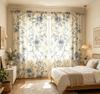 2PCS Digital Printed Curtains, Cream Blue Floral Pattern, Soft Pastoral Fresh Style for Living Room Bedroom Home Decor
