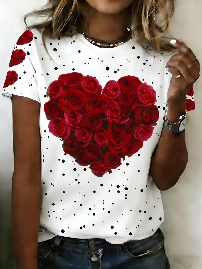 Summer Fashion Leopard Heart 3D Print T-Shirts Women's Round Neck Short Sleeve T Shirt Tees Harajuku Y2K Tops Female Clothing