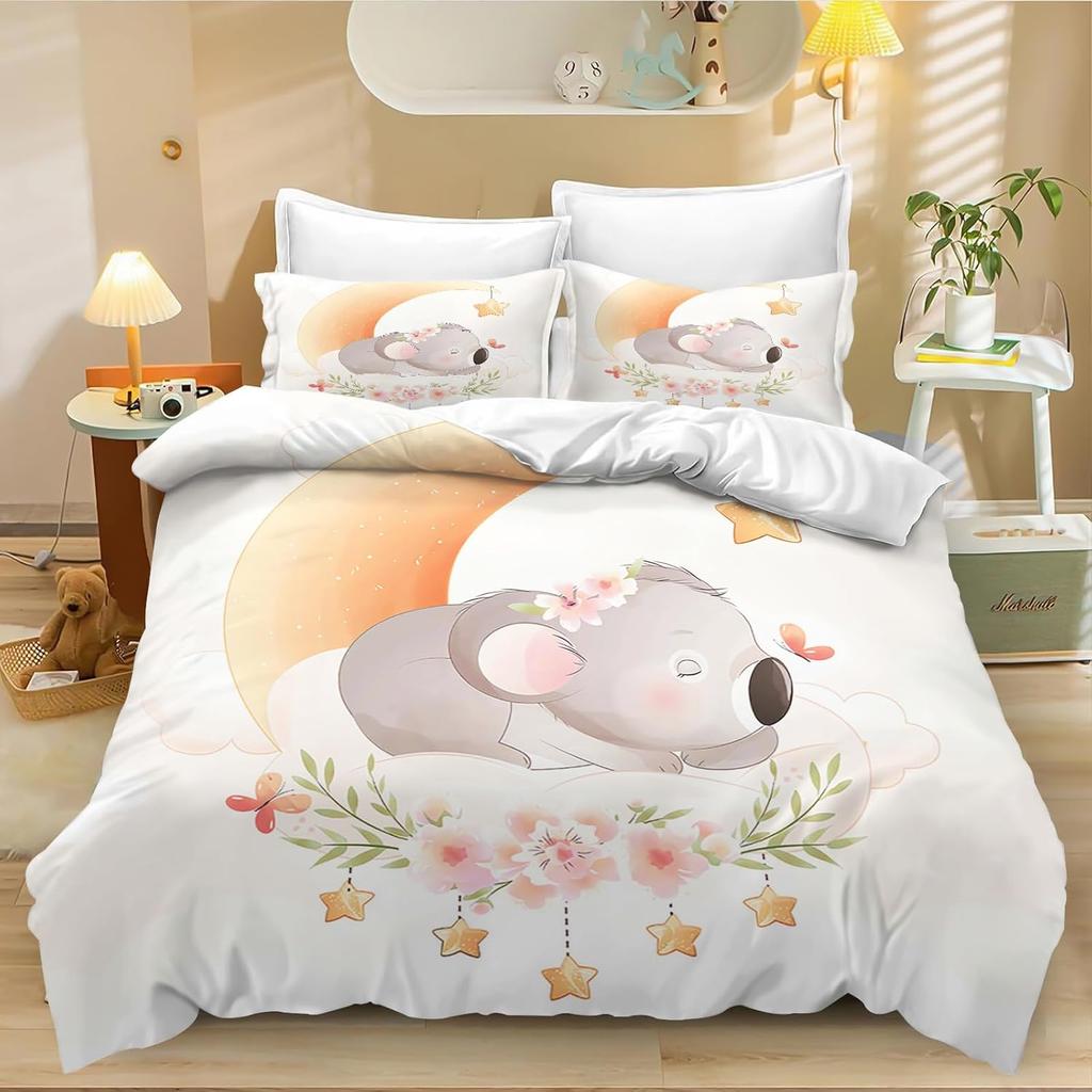Home Koala Fun Duvet Cover Set For Kids And Boys, Single Size Soft Polycotton Printed Bedding Set With 1/2 Pillowcases 75*50Cm