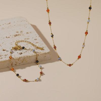 Collana Colorata di Acciaio al Titanio con Perline - Catena Clavicola Resistente allo Sbiadimento per Donne