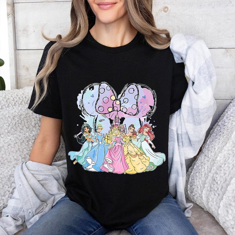 Princesses Minnie Head Printed Unisexs TShirt Pure Cotton Short Sleeve Casual Tops Cartoon Clothing