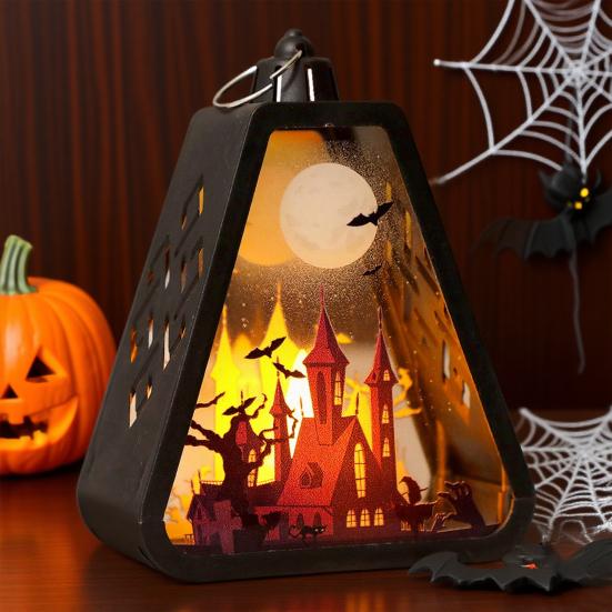 Halloween Handheld LED Lantern Portable Night Light with Pumpkin Castle Witch Pattern Battery Operated Halloween Lamp for Indoor Outdoor Party Decor