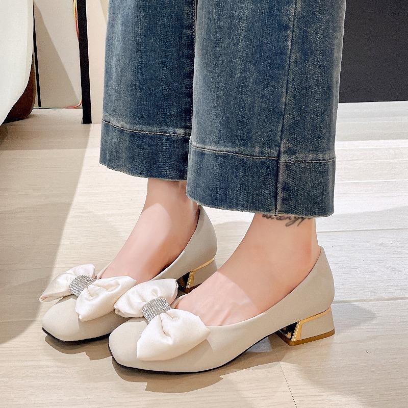 French Bow Baotou Sandals Women's 2025 New Fairy Style Temperament Celebrity Square Toe Block Heel Single Shoes