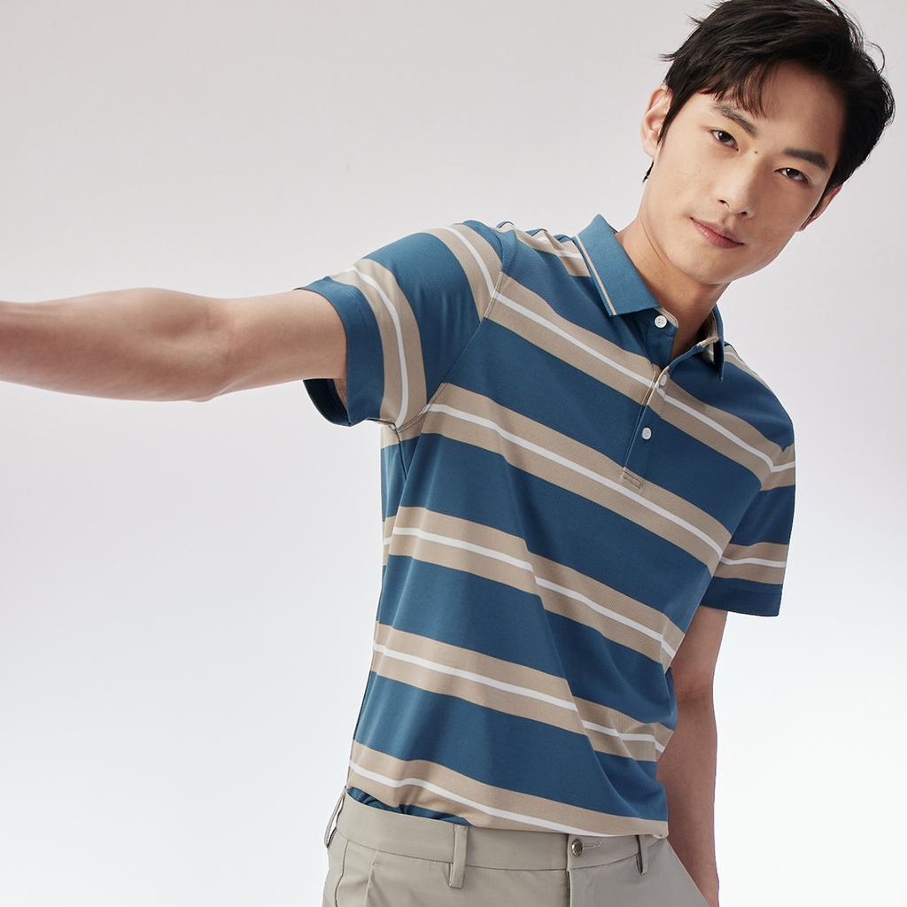 Father's Outfit Men's Short Sleeved Polo Shirt Striped Lapel T-shirt with Mulberry Silk