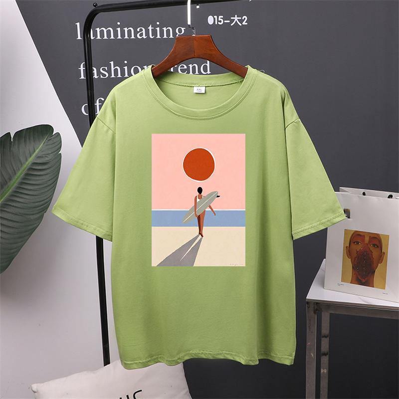 

Футболка с коротким рукавом и круглым вырезом с принтом, женские винтажные пуловеры с графическим рисунком, футболки, женская одежда для отдыха 4XL зелёный