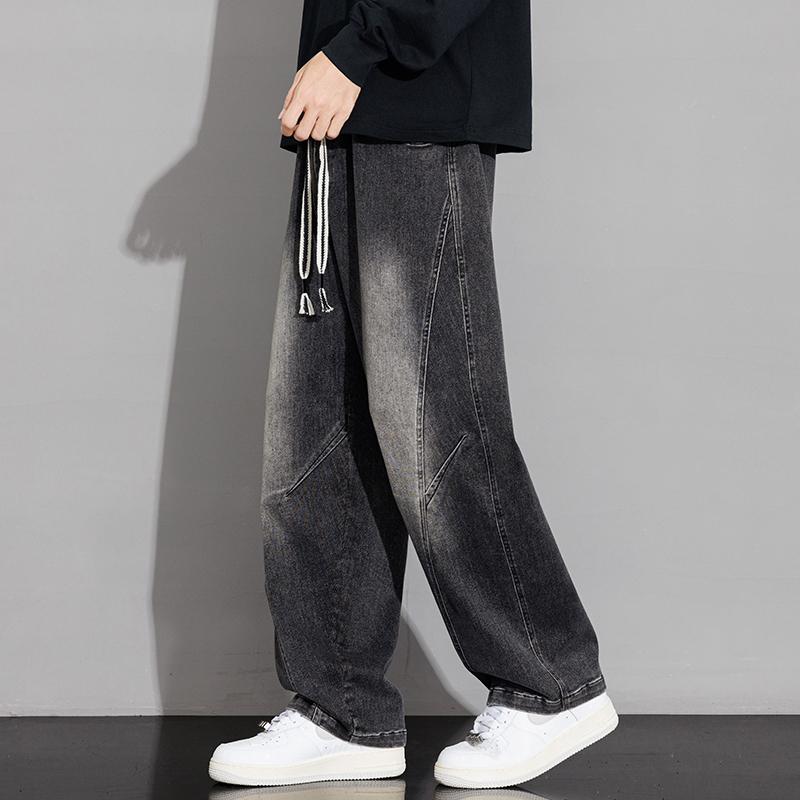 Spring Autumn Elastic Waist Loose Casual Wide Leg Denim Pants Male Vintage All-match Straight Jeans Trousers Men