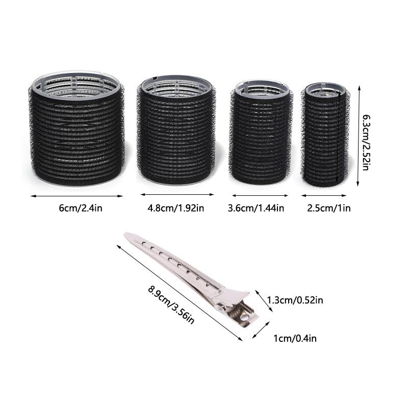 16Pcs/Set Black Self-Grip Hair Rollers With Clips Heatless Hair Roller Jumbo Sticky Hair Roller Set Salon Hair Dressing Curlers