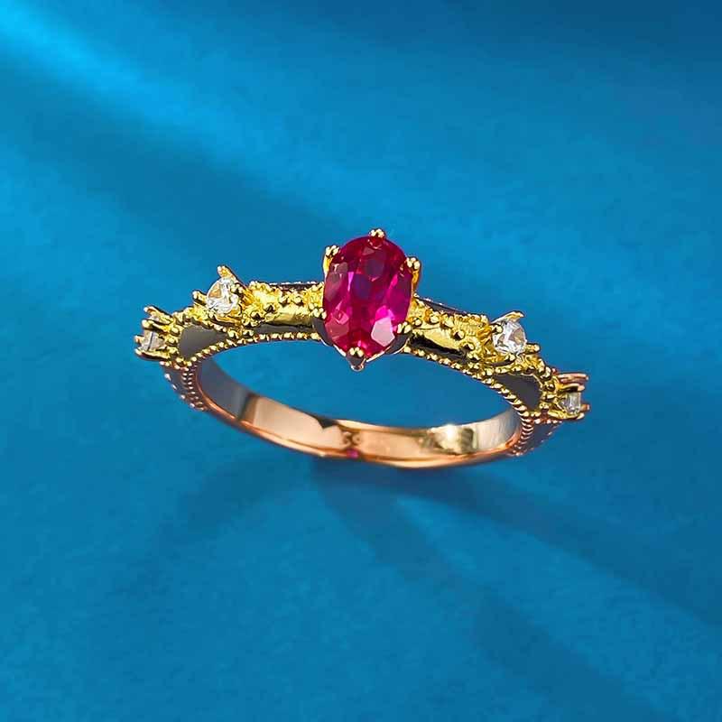 Xiancan Jewelry Women's S925 Silver Gold-Plated Red Oval Ring - Versatile French Style