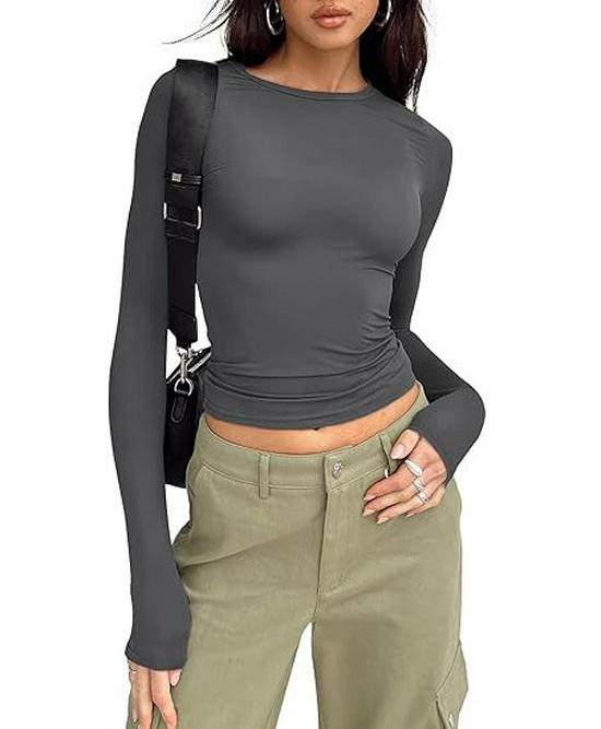 Autumn Long-Sleeve Slimming Pullover: Women's Round Neck Top