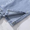 Women's Summer High Waist Light Blue Denim Jeans with Slit - Nine-Point Straight Leg Pants