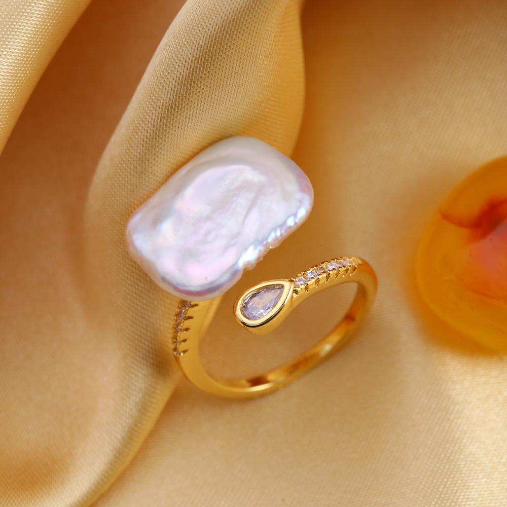 SENIKO 12-16mm Natural Freshwater Pearl Rings For Women Fashion Female Cubic Zirconia CZ Ring Pearl Jewelry Adjustable Ring